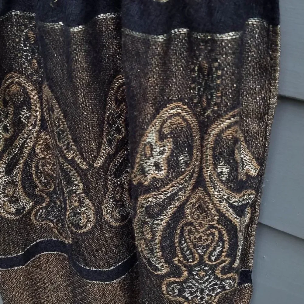 Pashmina Black Gold Brown with Metallic thread and Kantha stitching 21